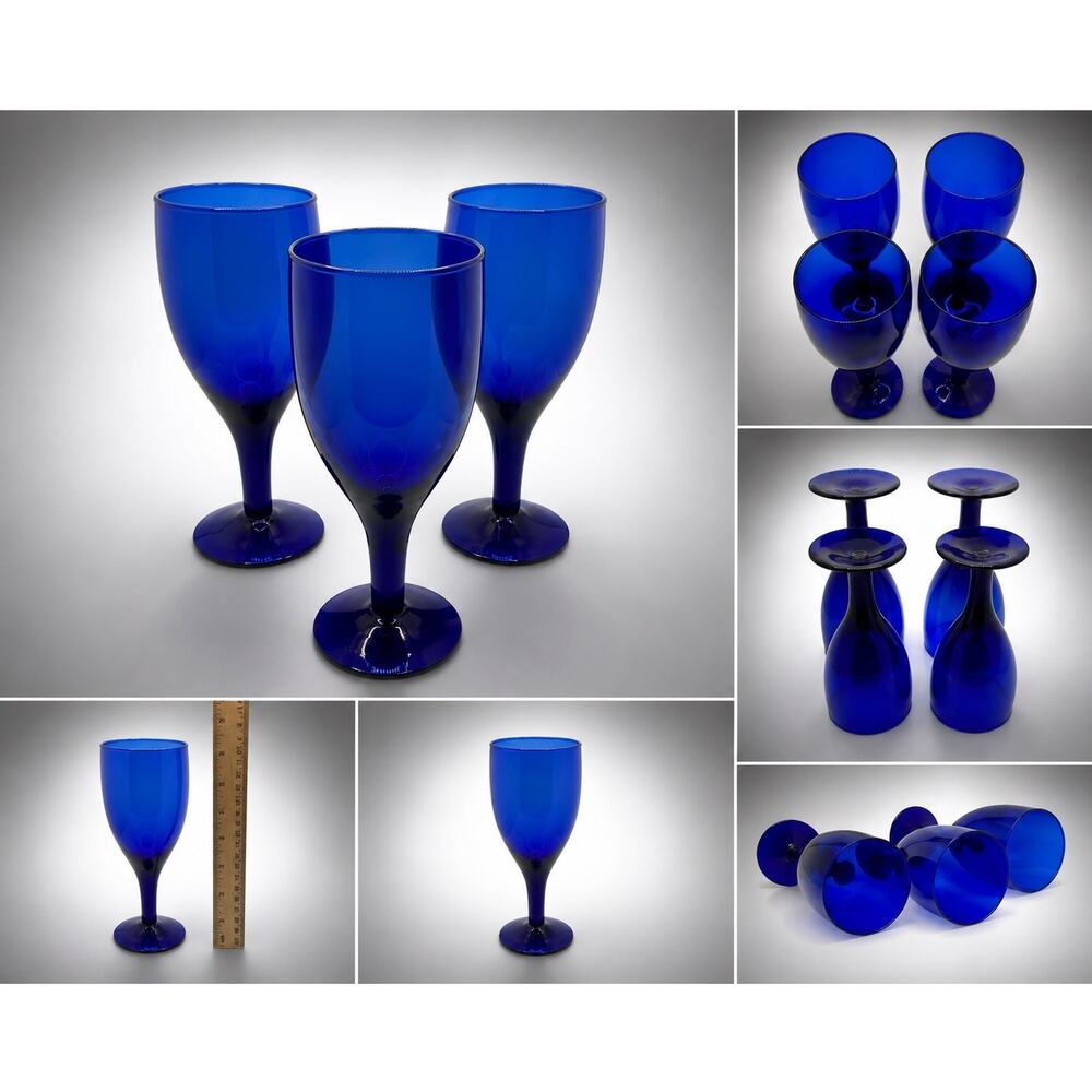 Vintage Libbey Cobalt Blue Wine Goblets Set of 3 Glasses Retro Mid Century